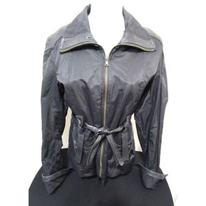 Favorito Made In Italy Black Nylon Leather Trim Zip Up Jacket Women Sz M